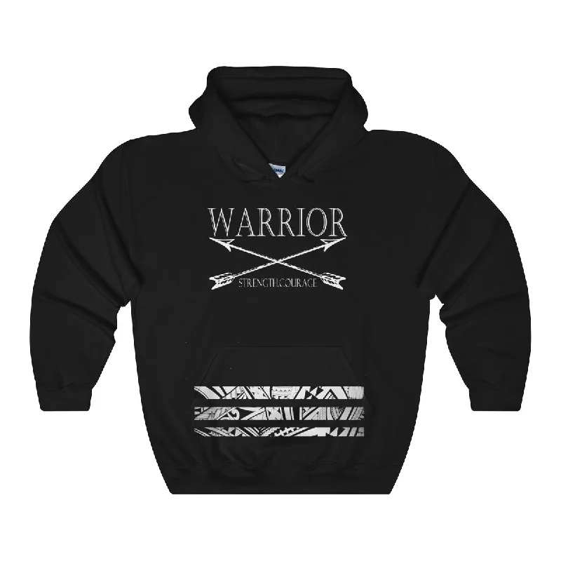 Warrior Tribal Bar Hooded Sweatshirt Hoodie with Hem Raw Edge Edgy Unfinished