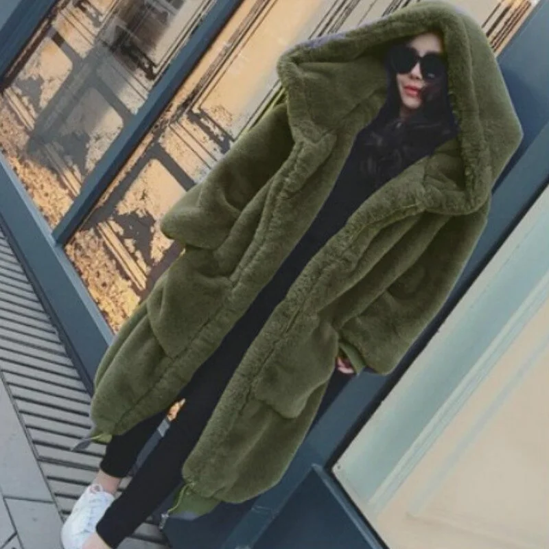 Winter Oversized Coats Hoodies Outwear Hooded Fluffy Coat Faux Fur Loose Coat Women Parka Long Warm Jacket Hoodie with Strings Custom Fit Adjustable