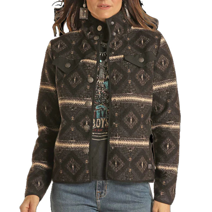 Women's Powder River Outfitters Aztec Jacket A-Line Jacket Boat Neck Shawl Collar