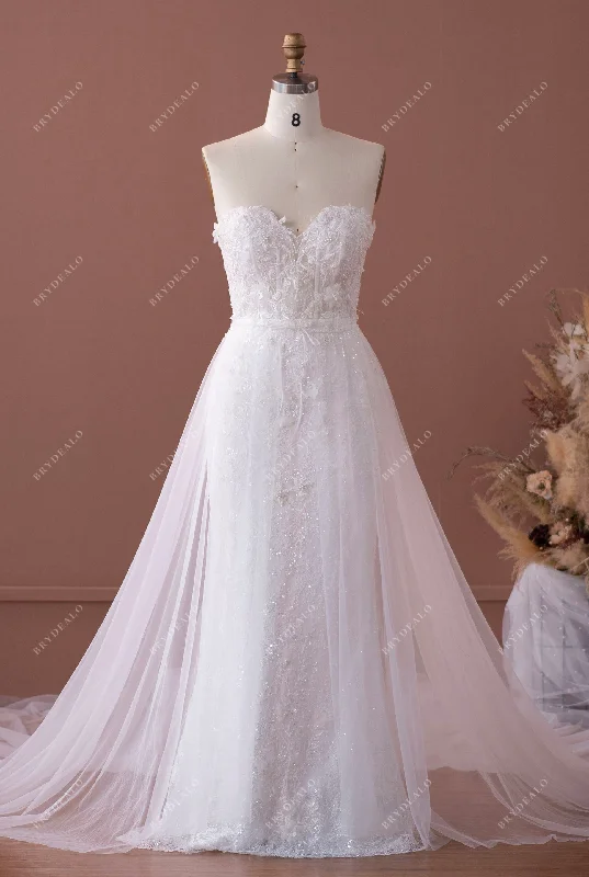 Romantic 3D Lace Corset Mermaid Bridal Dress with Overskirt cotton skirt soft