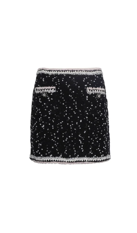 BLACK & WHITE KNIT SKIRT silk skirt lustrous