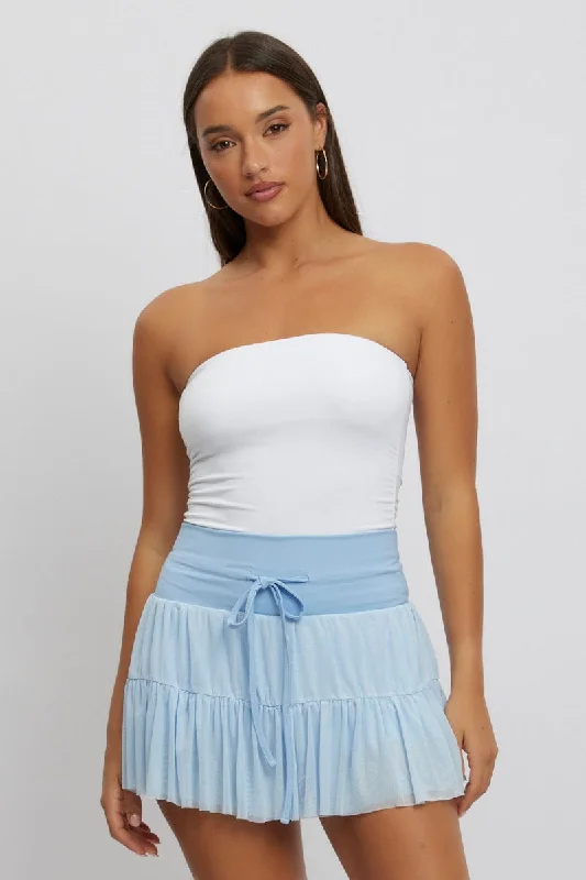 Blue Flare Skort Skirt High Rise Mini Mesh Tiered chiffon skirt airy