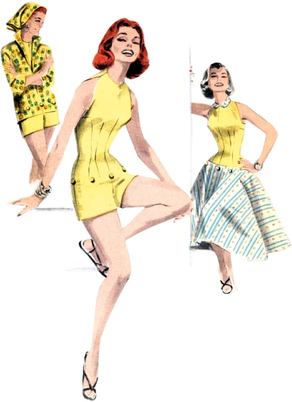 Butterick Vintage Playsuit, Blouse & Skirt B6989 high slit skirt