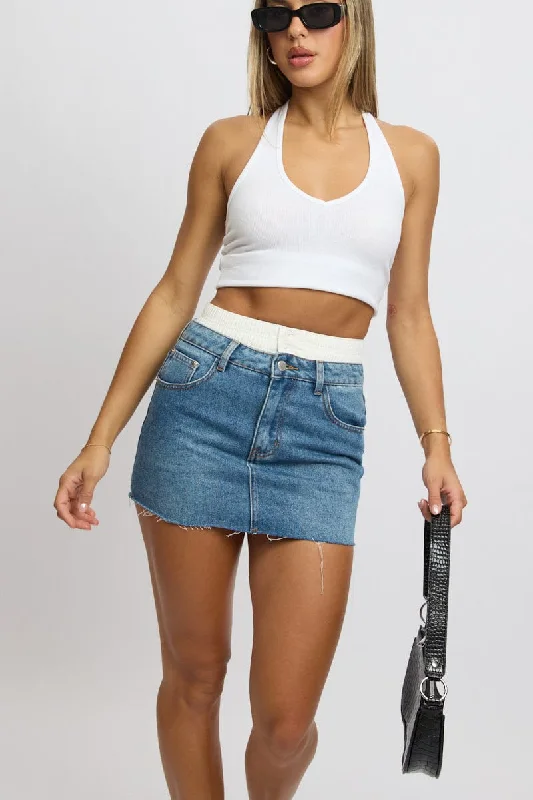 Denim Mini Skirt High Rise Underwear Waist Detail denim skirt fashionable