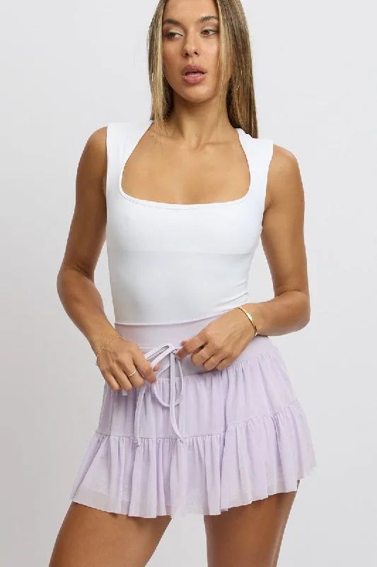 Purple Flare Skort Skirt High Rise Mini Mesh Tiered pleated skirt texture