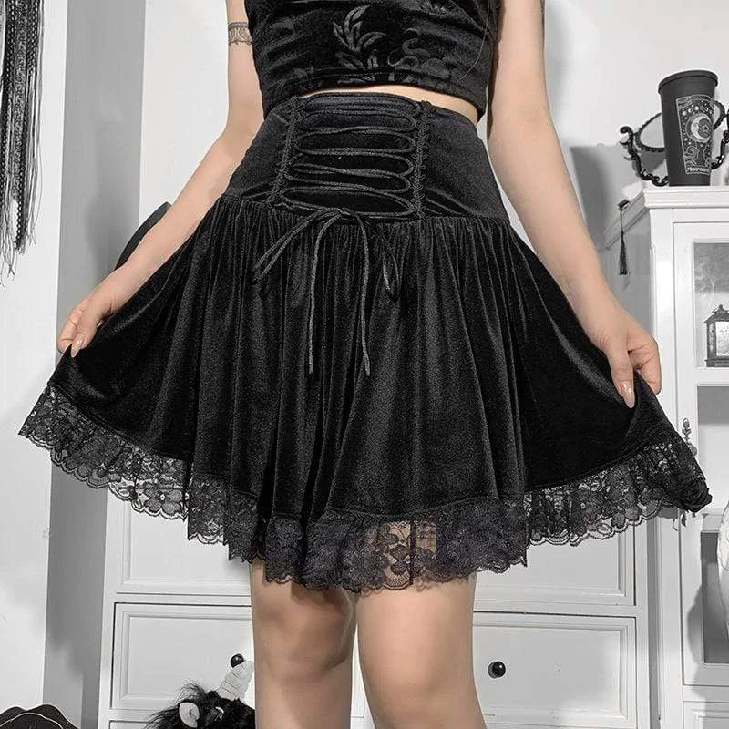 Women's Gothic Strappy Lace Hem Short Skirt tulle skirt dreamy