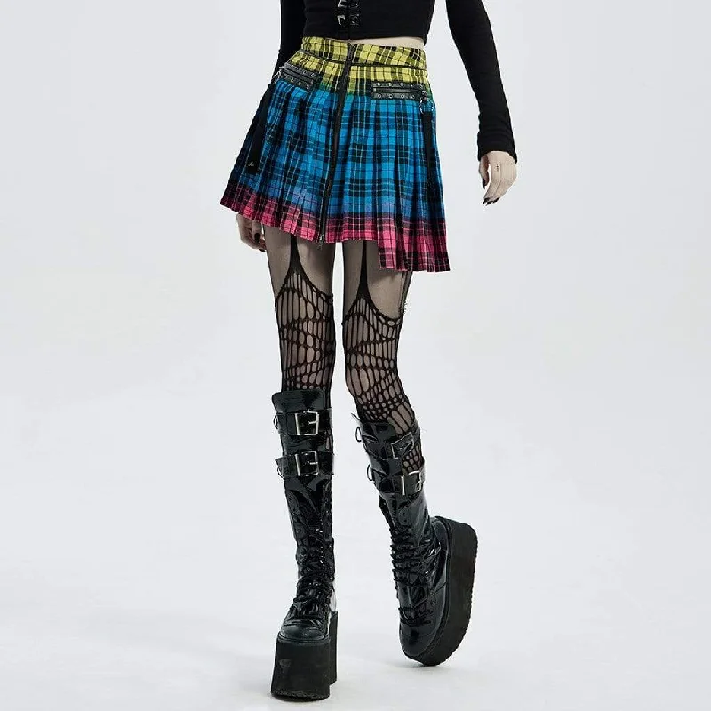 Women's Grunge Contrast Color Irregular Plaid Skirt cashmere skirt rich