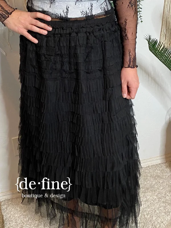 Black Tulle Ruffle Layered Skirt slim fit skirt