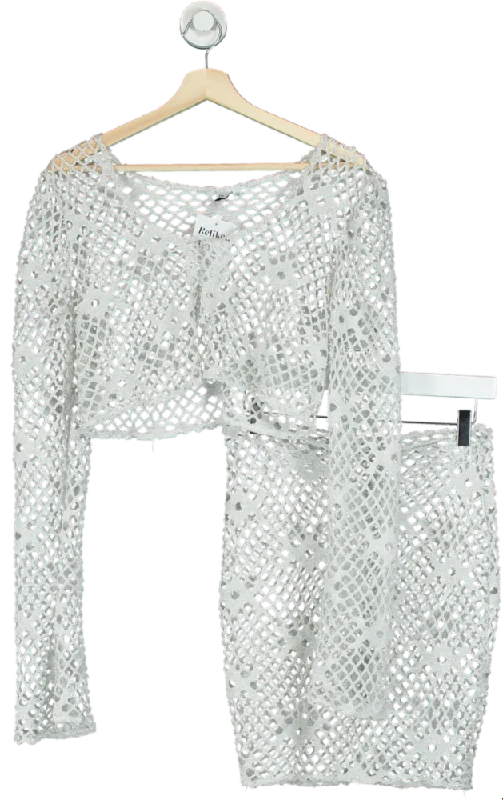 By Esme Rose White Crochet Knit Top and Skirt Set UK 10 linen skirt light