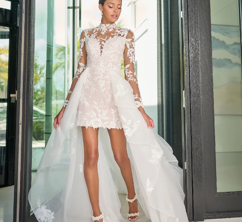 Chantilly Lace Short Dress with Detachable Tulle Overskirt in Ivory French Lilac Nude cotton skirt soft