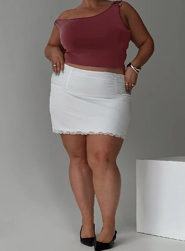 Meredith Ruched Mini Skirt White Curve elastic waist skirt