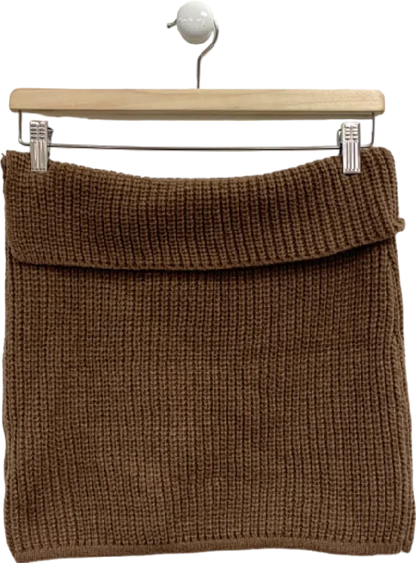 Pretty Little Thing Brown Chunky Knit Fold Over Mini Skirt M casual skirt length