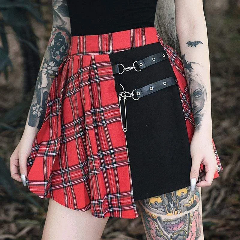 Women's Contrast Color High-waisted Plaid Skirts denim skirt classic